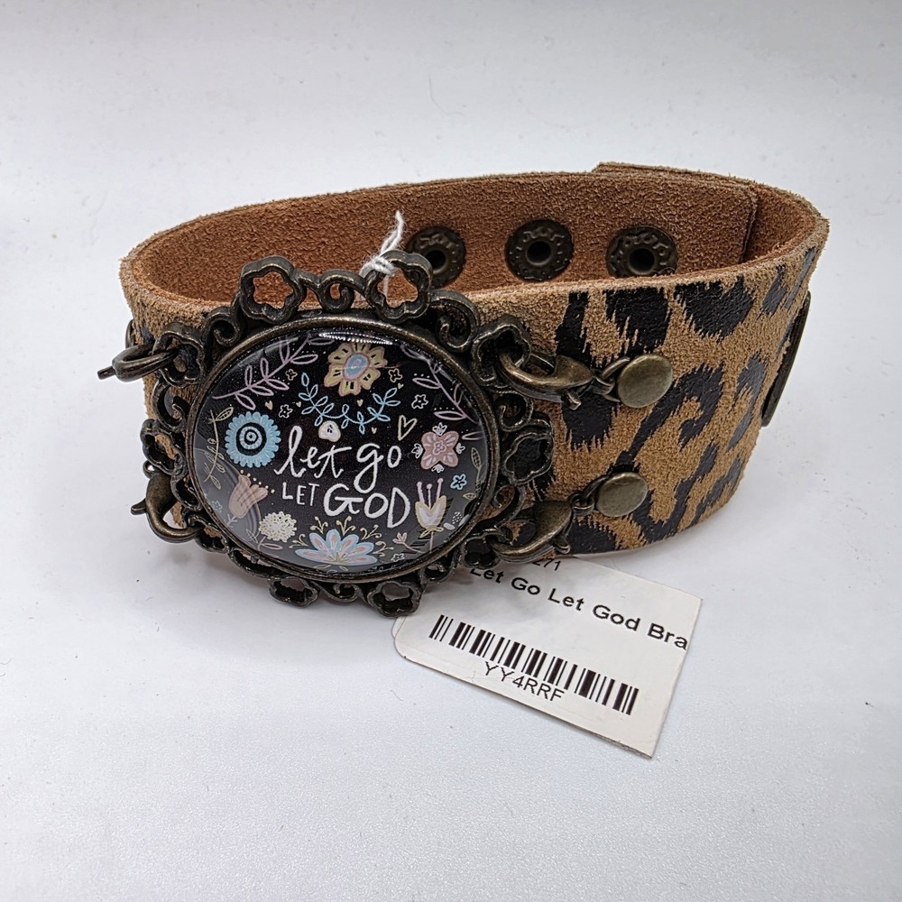 Let Go Let God Wrap Cuff Bracelet Faux Leather Adjustable Band NEW